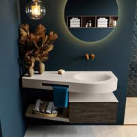 MONDIAZ RIVA 120cm badmeubel onderkast / planchet kleur Dark_Brown met 1 lade. Wastafel DULCET rechts 0 kraangaten kleur Linen. - thumbnail