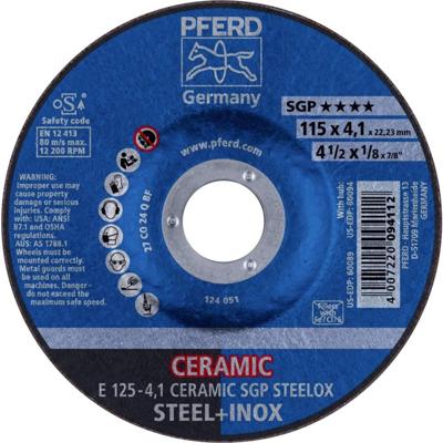 PFERD TOOLS 62100125 E 125-4,1 CERAMIC SGP STEELOX Afbraamschijf gebogen Diameter 125 mm Boordiameter 22.23 mm RVS, Staal 10 stuk(s)