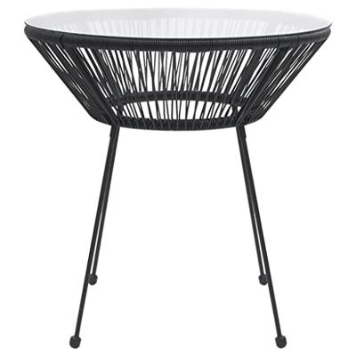 Tuintafel 70x74 cm rattan en glas zwart