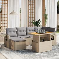 7-delige Loungeset met kussens poly rattan beige - thumbnail