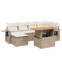 7-delige Loungeset met kussens poly rattan beige - thumbnail