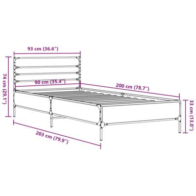 Bedframe bewerkt hout metaal sonoma eikenkleurig 180x200 cm - thumbnail