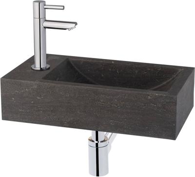 Saqu Nature Collection fonteinset met moderne chromen kraan links natuursteen