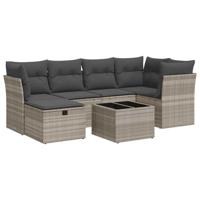 6-delige Loungeset met kussens poly rattan lichtgrijs - thumbnail
