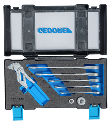 Gedore ringratel-steeksleutelset, 8-19 mm, incl. sleuteltang 7", 8-dlg. - 3416356