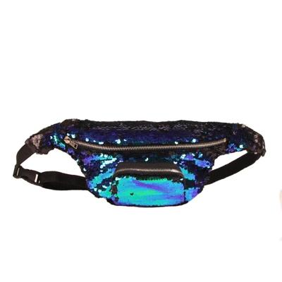 Pailletten taille tas dubbele kleur make-up tas zeemeermin portemonnees borst pack vrouwen meisje reizen mobiele telefoon tas (meer blauw)