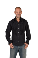 Party Blouse Rouches Zijden Zwart - thumbnail