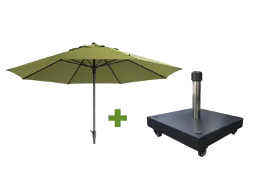 Timor 400cm sage groen met verrijdbare 60kg voet