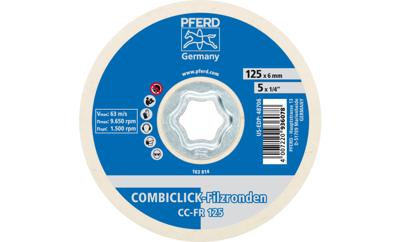 PFERD TOOLS 42003025 Combiclick viltschijf CC-FR Ø 125 mm voor voor- en hoogglanspolijsten met haakse slijpers Diameter 125 mm PFERD TOOLS 42003025 Combiclick viltschijf CC-FR Ø 125 mm voor voor- en hoogglanspolijsten met haakse slijpers Diameter 125 mm