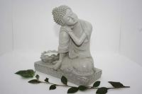 Boeddha met Kaarshouder Steengrijs (17,5 cm) - thumbnail