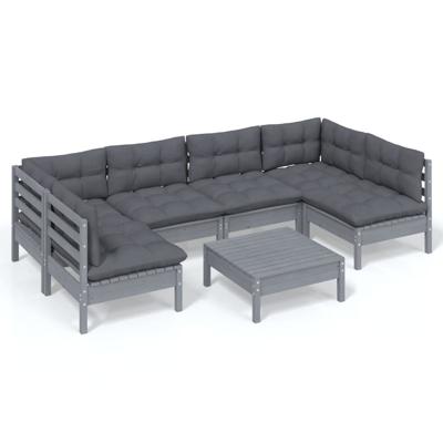 7-delige Loungeset met kussens massief grenenhout grijs - thumbnail