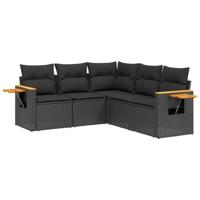 5-delige Loungeset met kussens poly rattan zwart - thumbnail