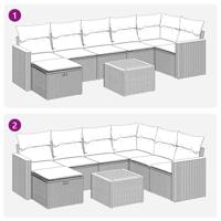 8-delige Loungeset met kussens poly rattan grijs - thumbnail