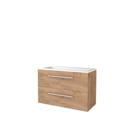 Basic-Line Start 46 Badkamermeubelset - 100 x 46 cm - Met Grepen - 2 Lades - Acryl Wastafel - 2 Kraangaten - Whisky Oak