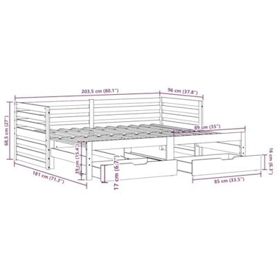Slaapbank met lades 90x200 cm massief grenenhout wit