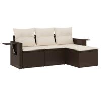 4-delige Loungeset met kussens poly rattan bruin - thumbnail