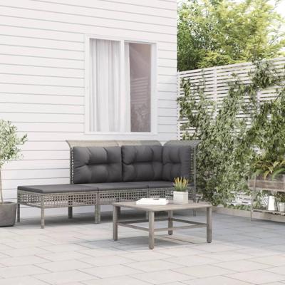 3-delige Loungeset met kussens poly rattan grijs 3-delige Loungeset met kussens poly rattan grijs
