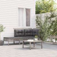3-delige Loungeset met kussens poly rattan grijs - thumbnail