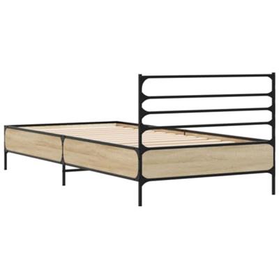 Bedframe bewerkt hout en metaal sonoma eikenkleurig 90x190 cm
