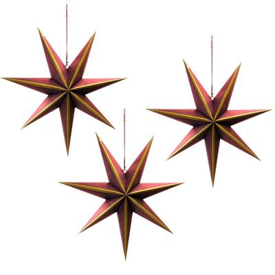 Papieren ster goud/rood streep 20 cm 3 st. kerstversiering Buitengewoon de Boet - Buitengewoon de boet