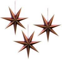 Papieren ster goud/rood streep 20 cm 3 st. kerstversiering Buitengewoon de Boet - Buitengewoon de boet - thumbnail