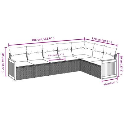 7-delige Loungeset met kussens poly rattan zwart - thumbnail