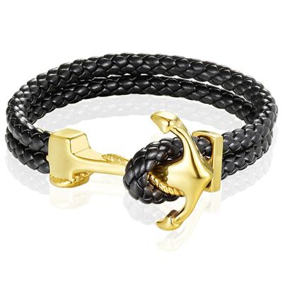 Heren armband Leer Anker Mendes Goudkleurig Zwart - 19cm Heren armband Leer Anker Mendes Goudkleurig Zwart - 19cm