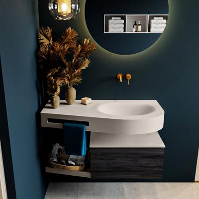 MONDIAZ RIVA 100cm badmeubel onderkast / planchet kleur Antracite met 1 lade. Wastafel DULCET rechts 0 kraangaten kleur Linen.