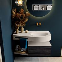 MONDIAZ RIVA 100cm badmeubel onderkast / planchet kleur Antracite met 1 lade. Wastafel DULCET rechts 0 kraangaten kleur Linen. - thumbnail