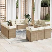 12-delige Loungeset met kussens poly rattan beige - thumbnail