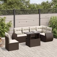 7-delige Loungeset met kussens poly rattan bruin - thumbnail