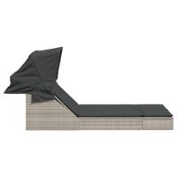 Ligbed 2-persoons met luifel en kussens poly rattan lichtgrijs - thumbnail