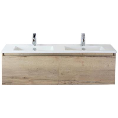 Frozen Badmeubelset 140 cm - Greeplijst in Kleur - Natuur Eiken - Keramische Wastafel Wit 2 Kraangaten