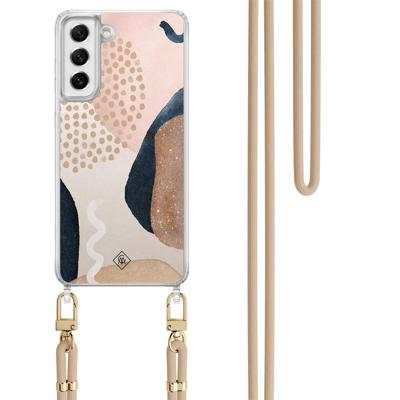 Samsung Galaxy S21 FE hoesje met beige koord - Abstract dots Samsung Galaxy S21 FE hoesje met beige koord - Abstract dots