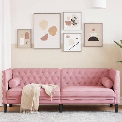 Driezitsbank Chesterfield-stijl met bolsters fluweel roze Driezitsbank Chesterfield-stijl met bolsters fluweel roze