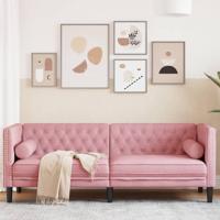 Driezitsbank Chesterfield-stijl met bolsters fluweel roze - thumbnail