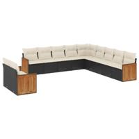 11-delige Loungeset met kussens poly rattan zwart - thumbnail