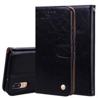 Voor Huawei P20 Business Style olie Wax textuur horizontale Flip lederen draagtas met houder & kaartsleuven & portemonnee (zwart) - thumbnail