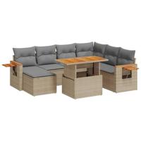 8-delige Loungeset met kussens poly rattan beige - thumbnail