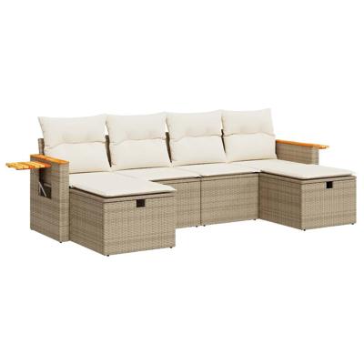 6-delige Loungeset met kussens poly rattan beige