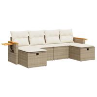 6-delige Loungeset met kussens poly rattan beige - thumbnail