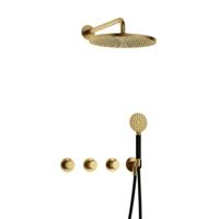 Hotbath Cobber X IBSX70 Regendoucheset inbouw - hoofddouche 30cm - Wandarm 38.5cm - handdouche rond 3 standen - geborsteld messing - PVD IBSX70BBP15 - thumbnail