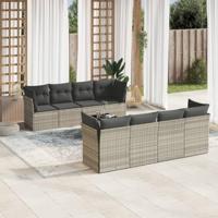 9-delige Loungeset met kussens poly rattan lichtgrijs - thumbnail