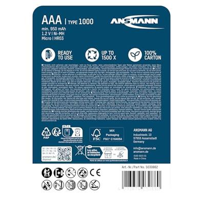 Ansmann HR03 Oplaadbare AAA batterij (potlood) NiMH 950 mAh 1.2 V 4 stuk(s)