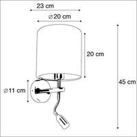QAZQA Wandlamp staal met leeslamp en kap velours 20|20|20 blauw - thumbnail