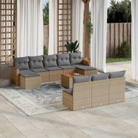 11-delige Loungeset met kussens poly rattan gemengd beige - thumbnail