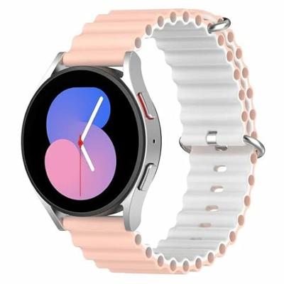 By Qubix - Compatible met Garmin Venu/Sq / Sq2 / 2 plus - Ocean Style bandje - Lichtroze/wit - Compatible Garmin bandje - Bandbreedte: 20mm