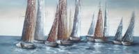 Schilderij - Handgeschilderd - Zeilboten op zee 150x60cm - thumbnail