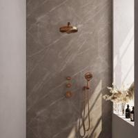 BRAUER Stripe Thermostatische Inbouw Regendouche - SET 04 - 25cm douchekop - rechte muurarm - 3-standen handdouche - doucheslang - wandaansluitbocht - koper geborsteld PVD 5-GK-371 - thumbnail
