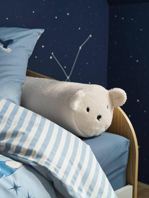 Sherpa rolkussen met aanpasbare naam en afbeelding van een beertje ecru